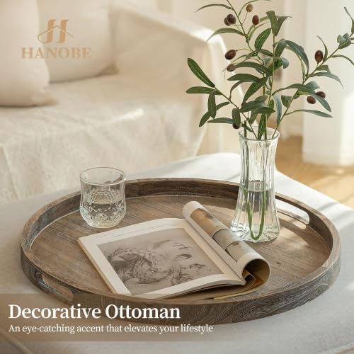 Hanobe Wood Decorative Ottoman Tray for Living Room with Handles, 22" - Image 2