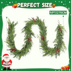 9FT Real Touch Artificial Cedar and Eucalyptus Garland with Vibrant Accent Berries - Flexible Greenery Decor for Mantel, Staircase, Banister, Doorway - Image 2