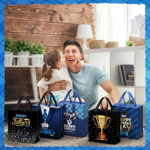 Wesnoy 48 Pcs Happy Father's Day Tote Gift Bags Bulk with Handles Plaid Non Woven Dad Candy Bags Reusable for Gift Wrapping Happy Men Father's Day Goody Shopping Party Favor, 11.4 x 10.6 x 4.7 Inch - Image 5