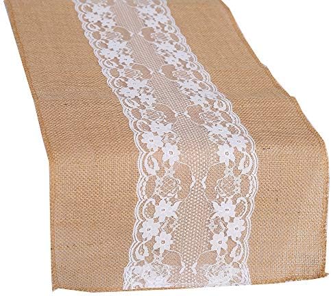 MDS 10 PCS 100% Natural Burlap Table Runners 12" x 108" with Lace, Rustic Farmhouse Country Vintage Boho Jute Runner for Wedding Reception Birthday Party Home Kitchen Dining Coffee Table Decoration - Image 6