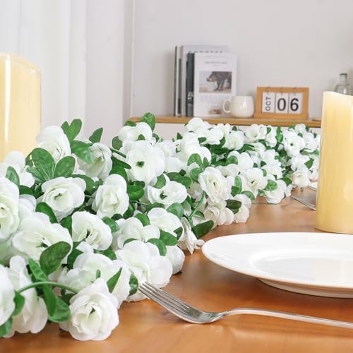18 Pack 144 FT Artificial Flower Garland Fake White Roses Vines Flowers - Image 6