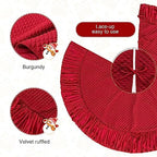 Glitzhome 48''D Burgundy Christmas Tree Skirt,Deluxe Burgundy Velvet Ruffled Xmas Tree Mat Skirt Decoration for Merry Christmas Holiday New Year Party - Image 3