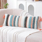 NUYECY Chenille and Cotton Long Pillow for Bed,Striped Textured Boho Long Lumbar Throw Pillow Cover 14x36,Neutral Accent Decorative Extra Long Body Pillow Case for Couch Sofa Bedroom,Turquoise - Image 4