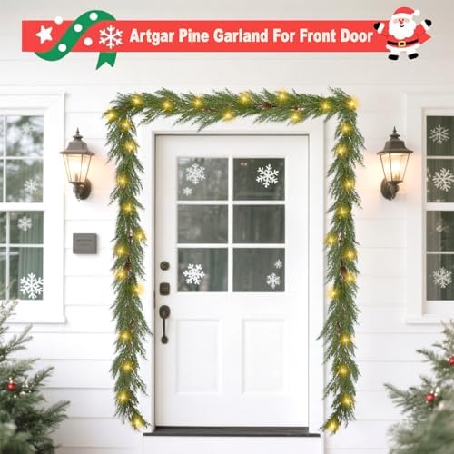 Artgar 2Pcs Christmas Cedar Garland, 6 Ft Prelit Christmas Garland - Image 4