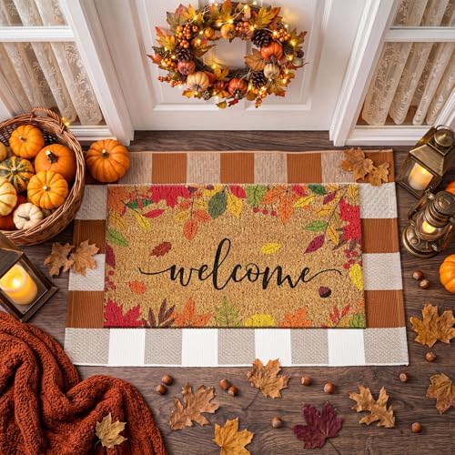 Moucuny 2 Pcs Fall Front Door Mat Outdoor Set, Non-Slip - Image 2