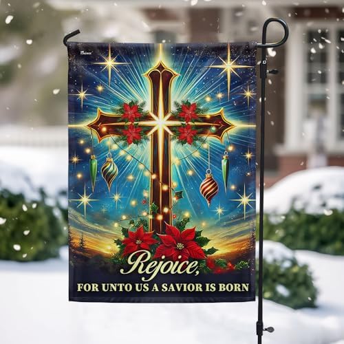 American Flag-Christian Cross Christmas Flag Rejoice For Unto Us A Savior Is Born Flag MLN4029F, Garden Flag (11.5" x 17.5")-USA Flags Premium Polyester-Decorative Indoor Outdoor Flag by FLAGWIXLLC