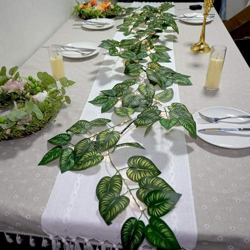 6.56FT Green Vines Garland with Lights 96 LED Battery Operated with Timer Faux Photos Vines Twig with Lights Spring Garlands Decortions for Mantel Fireplace Table Wall Patio Wedding Holiday Home Decor - Image 5