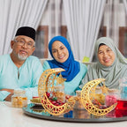 Qinyoung Ramadan Moon Star Tray, 2 Pcs Gold Metal Serving Tray, Eid Mubarak Dessert Trays, Islamic Themed Home Decoration, 2 Sizes, Sturdy, Suitable for Special Occasions - Image 4