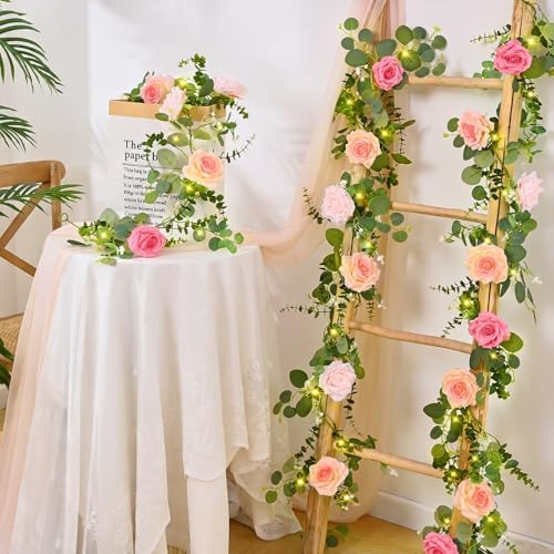 Livole 4Pcs 26 Ft Artificial Flower Garland with Light Hanging Fake Vine - Image 5