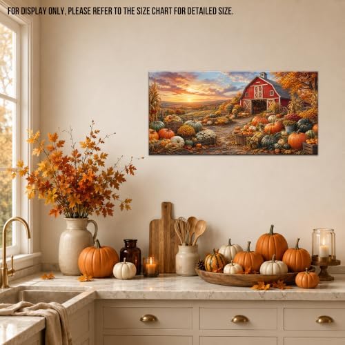 WAXWHELK Farmhouse Fall Canvas Wall Art, Rustic Autumn Pumpkin Barn Painting Pictures Thanksgiving Artwork for Living Room Bedroom Home Decor (12"x24") - Image 3