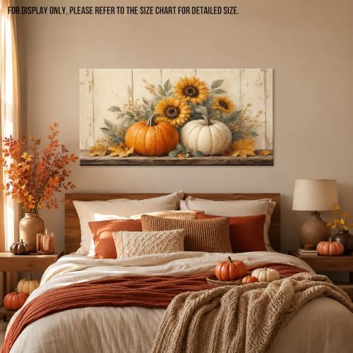 WAXWHELK Pumpkin Fall Canvas Wall Art, Pumpkin and Sunflower Autumn Thanksgiving Painting Pictures, Rustic Farmhouse Artwork for Living Room Bedroom Home Decor (30"x60") - Image 4