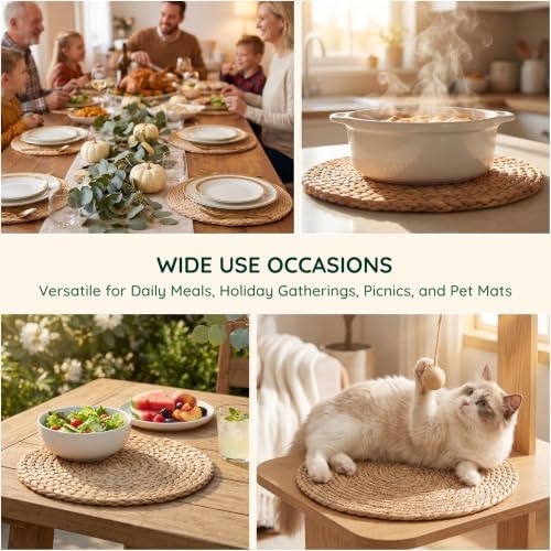 24 Pack 12IN Round Woven Placemats, Natural Bulrush Boho Farmhouse Mats - Image 4