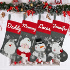 Set of 4, 18" Dia Personalized Gray Christmas Stockings with Embroidery Names, with Holders,Quality Thick Fleece Material Stockings for Family Decor(Santa Mrs.Claus Snowman Elk) - Image 5