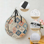 Boho Round Storage Bag 24 Inch, Vintage Orange Blue Abstract Ethnic Flower Texture Clothes Storage Container with Handles Heavy Duty Organizer for Comforter, Bedding & Holiday Wreaths - Image 5