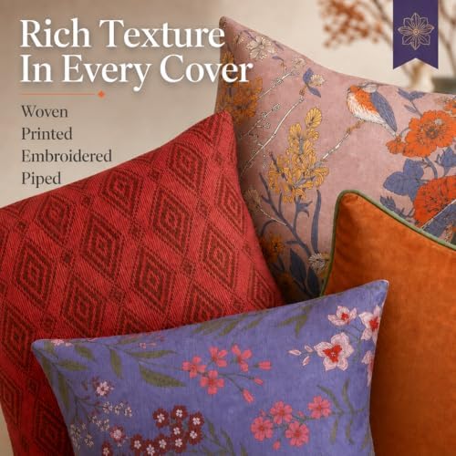 Embroidered Bold Patterned Throw Pillow Covers, 4 Pack Set, 18x18 Inch Floral Printed Modern Accent Pillow Covers - Image 5