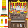 11PCS Diwali Decorations Marigold Garland for Home, Artificial Marigold with Bells and Leaves Long Strands for India Wedding, Pooja Decor, Marigold Flowers for All Year Decoration by FortuningsJDS