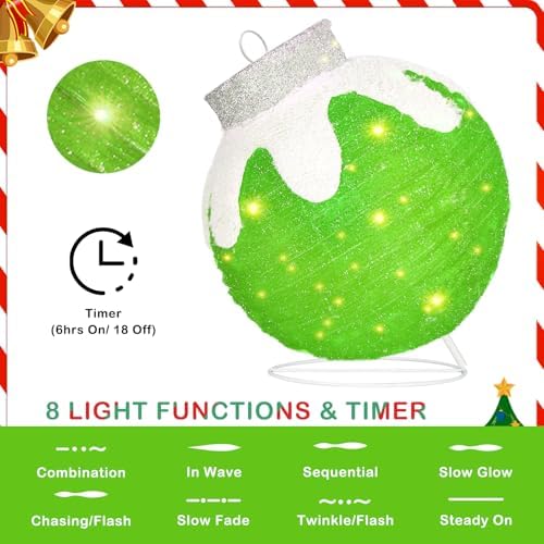 3 Pcs Outdoor Christmas Ornaments, Lighted Pop-Up Holiday Ball Decoration with 240 LED Lights, 8 Light Functions, Lighted Collapsible Christmas Outdoor Decorations for Yard, Patio, Home - Image 3