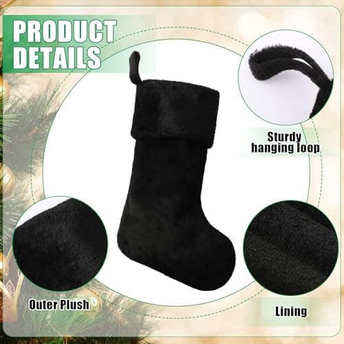 12 Pcs Christmas Stocking 18" Plush,Black - Image 3