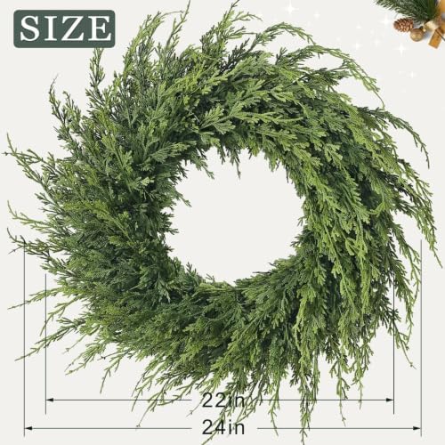 24" Artificial Christmas Cedar Wreath for Front Door Home Decoration - Image 6