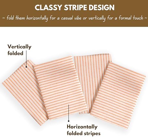 Native Fab Cloth Napkins 18x18 inches, 100% Cotton Vintage Stripped Dinner Napkins, Set of 12, Soft Breathable Absorbent, Machine Washable Cloth Napkins, Orange Beige - Image 6