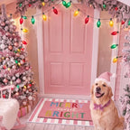 Moucuny 2 Pcs Christmas Door Mat Outdoor, Pink Merry and Bright, Non Slip - Image 5