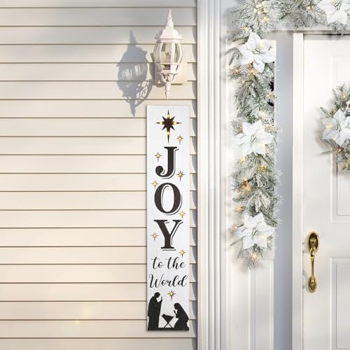 Glitzhome 42" H Lighted Wooden Nativity Porch Sign, Decorative Joy Hanging Plaque for Christmas, Farmhouse Xmas Nativity Porch Decor Hanging Sign for Christmas Holiday Home Front Door Porch Decor - Image 3