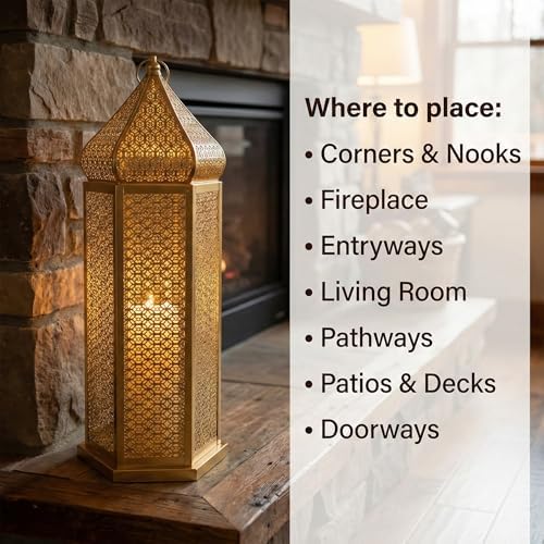 Vela Lanterns Decorative Indoor Gold Moroccan Floor Lantern, Extra Large - Image 3
