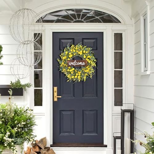 24'' Sunflower Wreaths for Front Door, Welcome Front Door Wreath Summer - Image 3