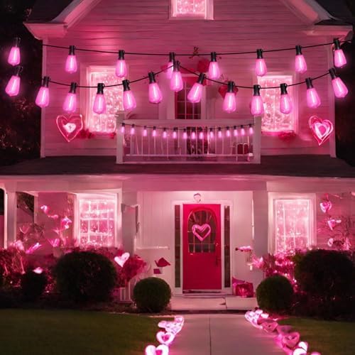 LAMPHOME 4-Pack 26Ft ST38 Outdoor String Lights, Pink LED Shatterproof Patio Lights with 12+1 Edison Bulbs for Valentine's Day, Christmas, Bistro, Wedding & Party Decor - Image 2