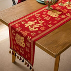 Chinese Red Jacquard Table Runner with Fu Character Festive Tassel Table Cloth Bed Scarf for Lunar New Year Wedding Party Decor (Red, 13 "x70 ) - Image 7
