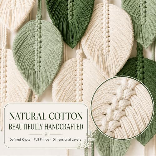 Mnjmhsg Macrame Wall Hanging, Green Boho Leaf Decor, 39 x 29.5 in - Image 4