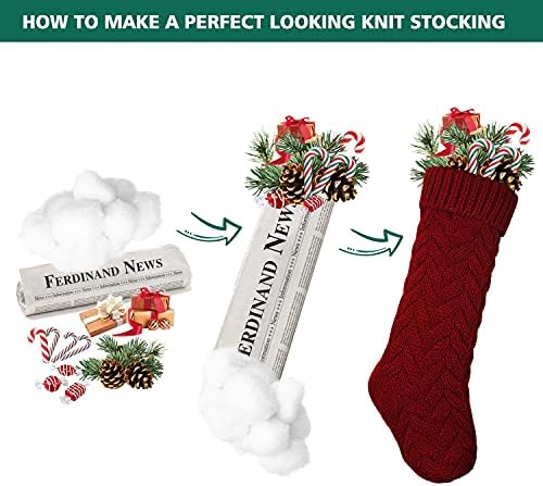 LIBWYS Knit Christmas Décor Stockings with Name Tags, 4 Pack 18" Large Cable Xmas Stockings Classic Burgundy Red Ivory White Chunky Hand Decoration Stockings - Image 6