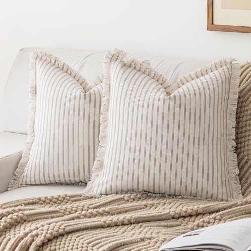 YEENAASY Throw Pillow Covers 20x20 Boho Striped Pillow Cases with Tassel by YEENAASY