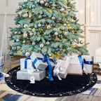 60inch Extra Large Christmas Tree Skirt Navy Blue Luxury Velvet Plush Skirts with Gold Embroidery Xmas Velvet Tree Skirt Holly Leaves Gold Embroidered Trees Skirts for Christmas Holiday Party Decor - Image 4