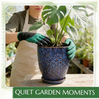 11.8 Inch Flower Pots for Indoor Plants,Ceramic Planter with Saucer Drainage Leak-Proof Mesh Gardening Gloves (Peacock-Blue) - Image 5