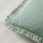 MIULEE Linen Fringe Decorative Lumbar Throw Pillow Covers Aqua Green 12x20 - Image 3