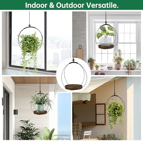 hismocal 4-Pack Hanging Plant Shelves, Wood Plant Display for 5.5" Pots - Image 3