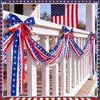 Knitgrip 10ft Patriotic Red White and Blue Outdoor Decorations Bunting Bow Garland with 4th of July 4 Large Bows Patriotic Porch Decor American Flag 250th Banner for Independence Day Wall Stair - Image 5