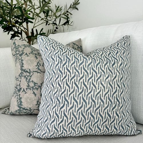 Decorative Pillow Cover French Country Pillow Cover Cottage Decor Floral Block Print, Farmhouse Decorative Cushion Cover, Spring Pillow Cover Line and Loop (Airforce Blue) - Image 6