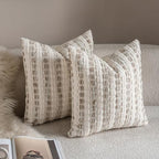 Caflife Beige Striped Chenille Boho Throw Pillow Covers 22x2 Inch Set of 2 - Image 2