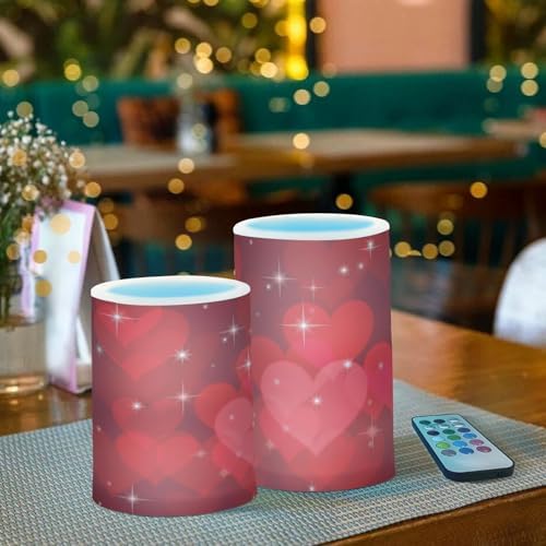 ALAZA Valentines Day Glitter Red Hearts Flickering Flameless Candles Battery Operated with Remote Timer,Tea Light Candles LED Pillar Votive Candles Set of 2 for Outdoor Indoor Decorations - Image 6