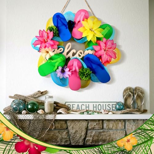 Cinnvoice Beach Slippers Wreath Artificial Front Door Wreath - Image 3