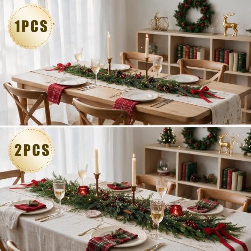 Artificial Christmas Pine Garland with Lights, 6 FT Faux Evergreen Garland with 9 Pine Cones and 9 Red Berries, Holiday Greenery for Mantel, Staircase, Fireplace, Doorway, 1 Piece - Image 3