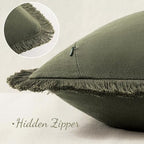 MIULEE Linen Fringe Decorative Euro Throw Pillow Covers Olive Green 26x26 - Image 3