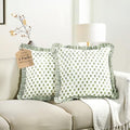 CPC Lotus Meadow Hand Block Print 100% Cotton Ruffle Throw Pillow Cover 24x24 inch with Hidden Zipper Decorative for Couch, Bed, Sofa, Farmhouse, Cottagecore Decor Gift Christmas Fall Thanksgiving by COTTONPRINTCLUB