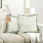 CPC Lotus Meadow Hand Block Print 100% Cotton Ruffle Throw Pillow Cover 24x24 inch with Hidden Zipper Decorative for Couch, Bed, Sofa, Farmhouse, Cottagecore Decor Gift Christmas Fall Thanksgiving by COTTONPRINTCLUB
