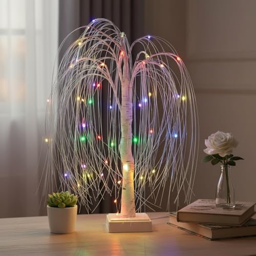 Christmas Tree Decor with Remote - 2ft RGB LED Willow Tree, 60 Color Changing Light Modes | Gift Ready Holiday Centerpiece for Home, Office, Wedding | USB/Battery Powered - Image 5