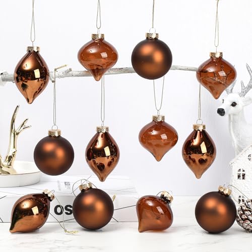 Zomiboo 12 Pcs Brown Glass Christmas Ball Ornaments Set 3.15" - Image 3