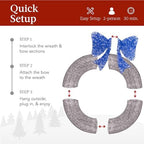 Best Choice Products 60in Pre-Lit Outdoor Christmas Wreath Decoration, LED Metal Holiday Decor for Home Exterior, Garden w/ 206 Lights, Bow - Hanukkah Silver/Blue - Image 4