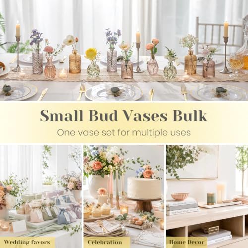 Hewory Small Bud Vases Bulk: 25Pcs Multi Amber Flower Vases for Centerpiece - Image 6
